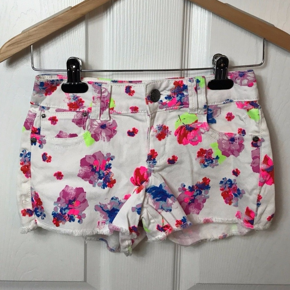 Grane Jean Shorts Neon Floral Juniors Size 1 Denim